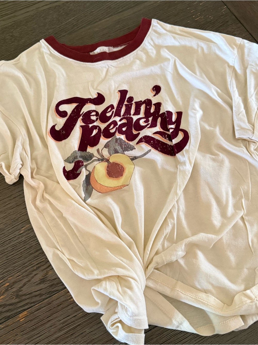 Altar'd State Cream 'Feelin' Peachy' Short Sleeve Tee with Maroon Trim